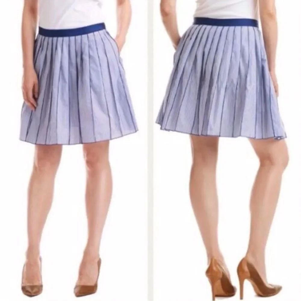 Vineyard Vines Blue White 100% Cotton Pinstripe Pleat Nautical Skater Mini Skirt